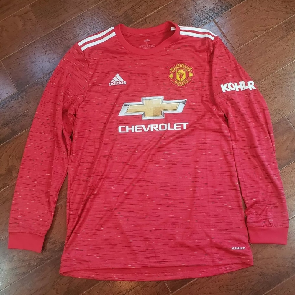 New Adidas Manchester United Men's Large Home L/S Soccer Red Jersey 20-21